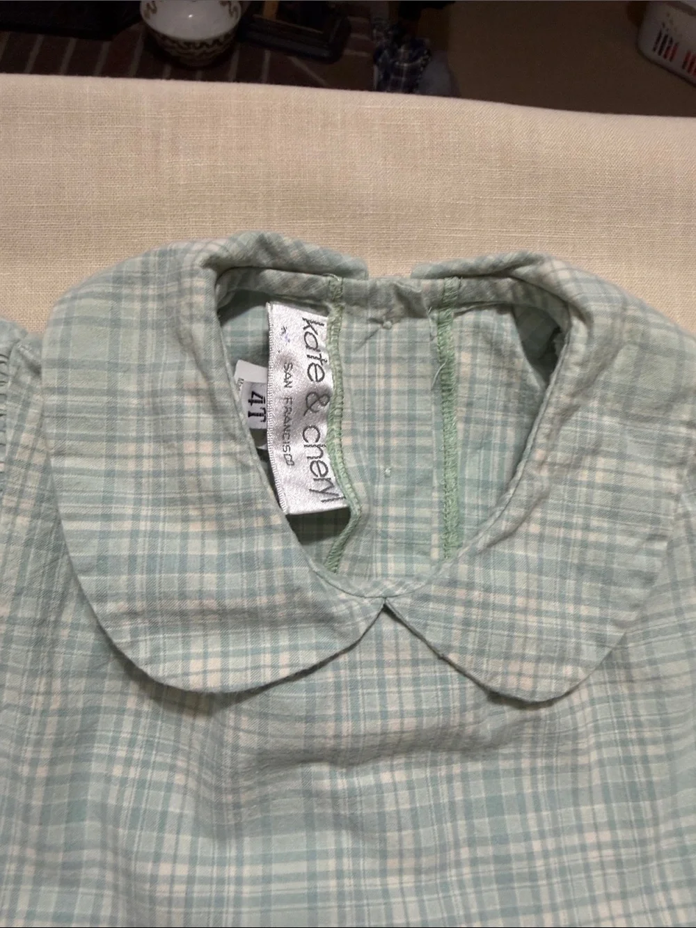 Kate & Cheryl Soft Green Plaid Peter Pan Collar Dress with Pockets.  Size 4T